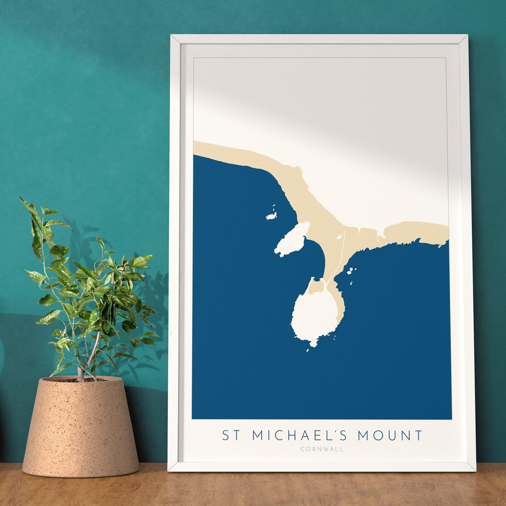 St Michael's Mount Print - Cornwall Map, Marazion Travel Print, Penzance Map, Cornwall Art, Mount's Bay, Cornish Coast Print