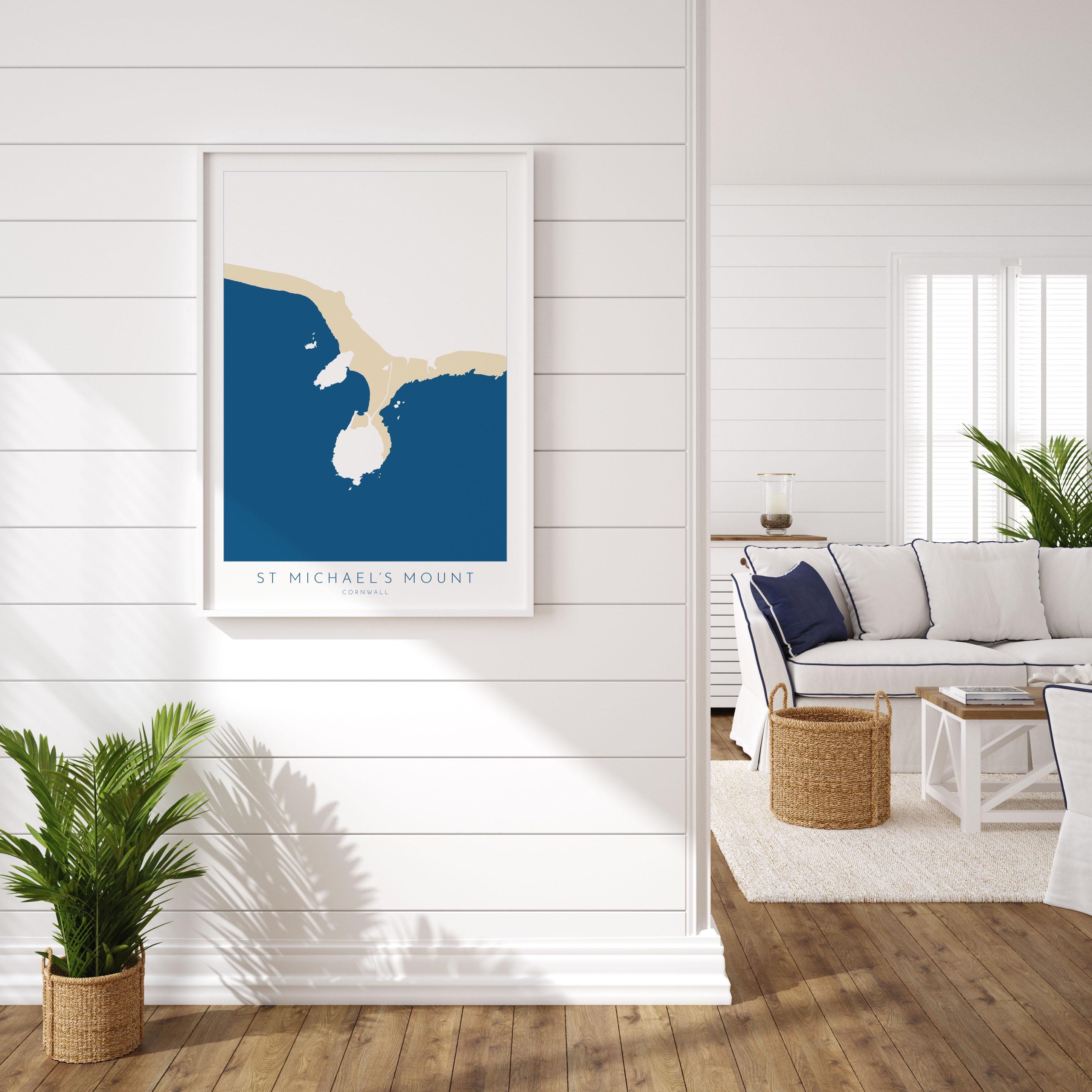 St Michael's Mount Print - Cornwall Map, Marazion Travel Print, Penzance Map, Cornwall Art, Mount's Bay, Cornish Coast Print