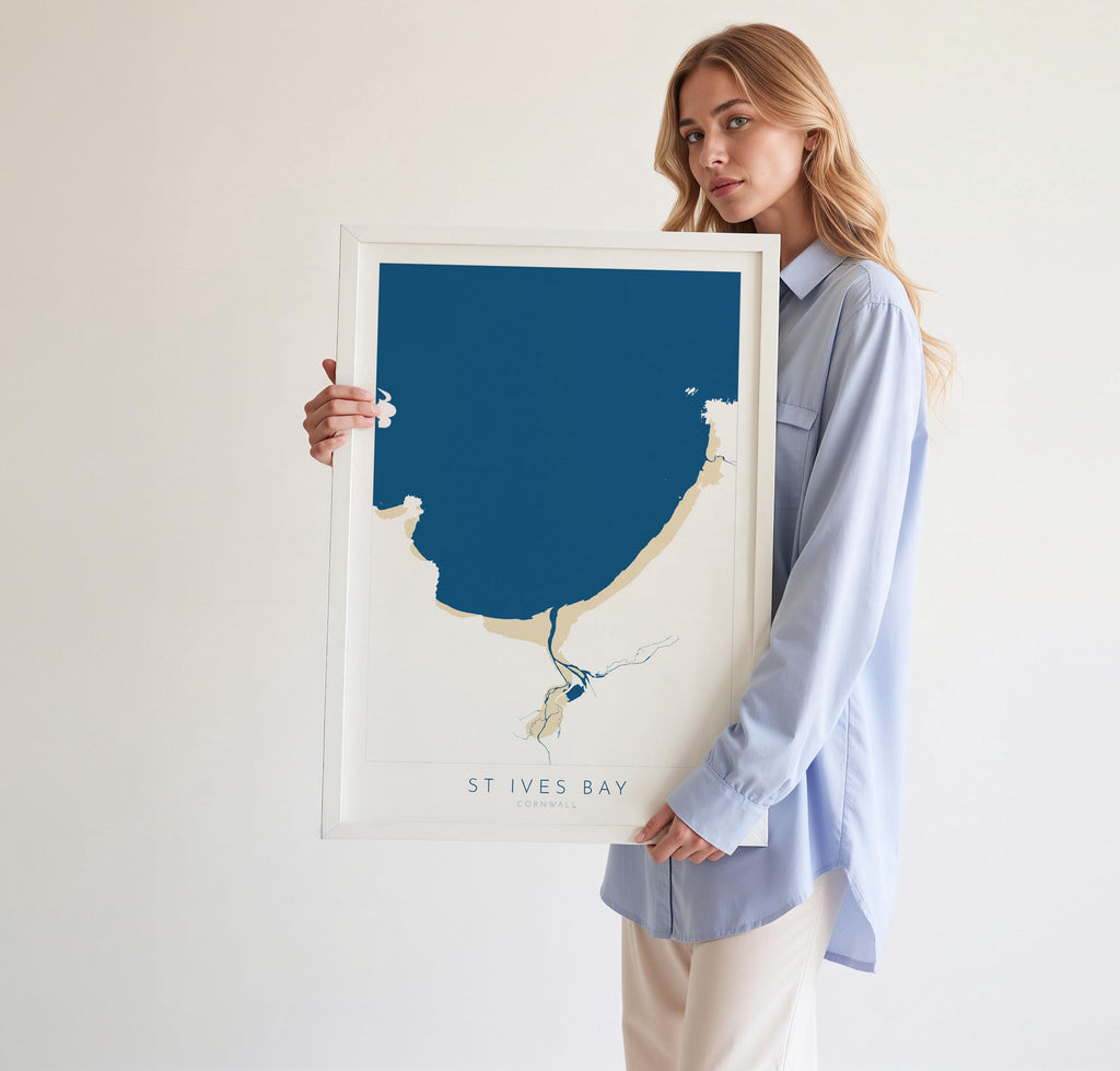 St Ives Bay Map Art - St Ives Beach Print, Hayle Map Art, Carbis Bay Art, Cornwall Beach Art, Cornwall Coast, Southwest Coast Path