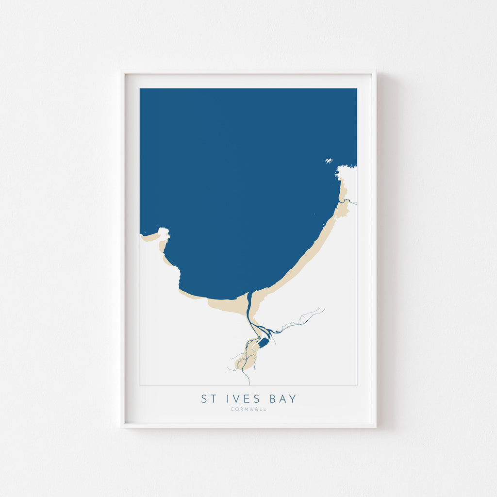 St Ives Bay Map Art - St Ives Beach Print, Hayle Map Art, Carbis Bay Art, Cornwall Beach Art, Cornwall Coast, Southwest Coast Path
