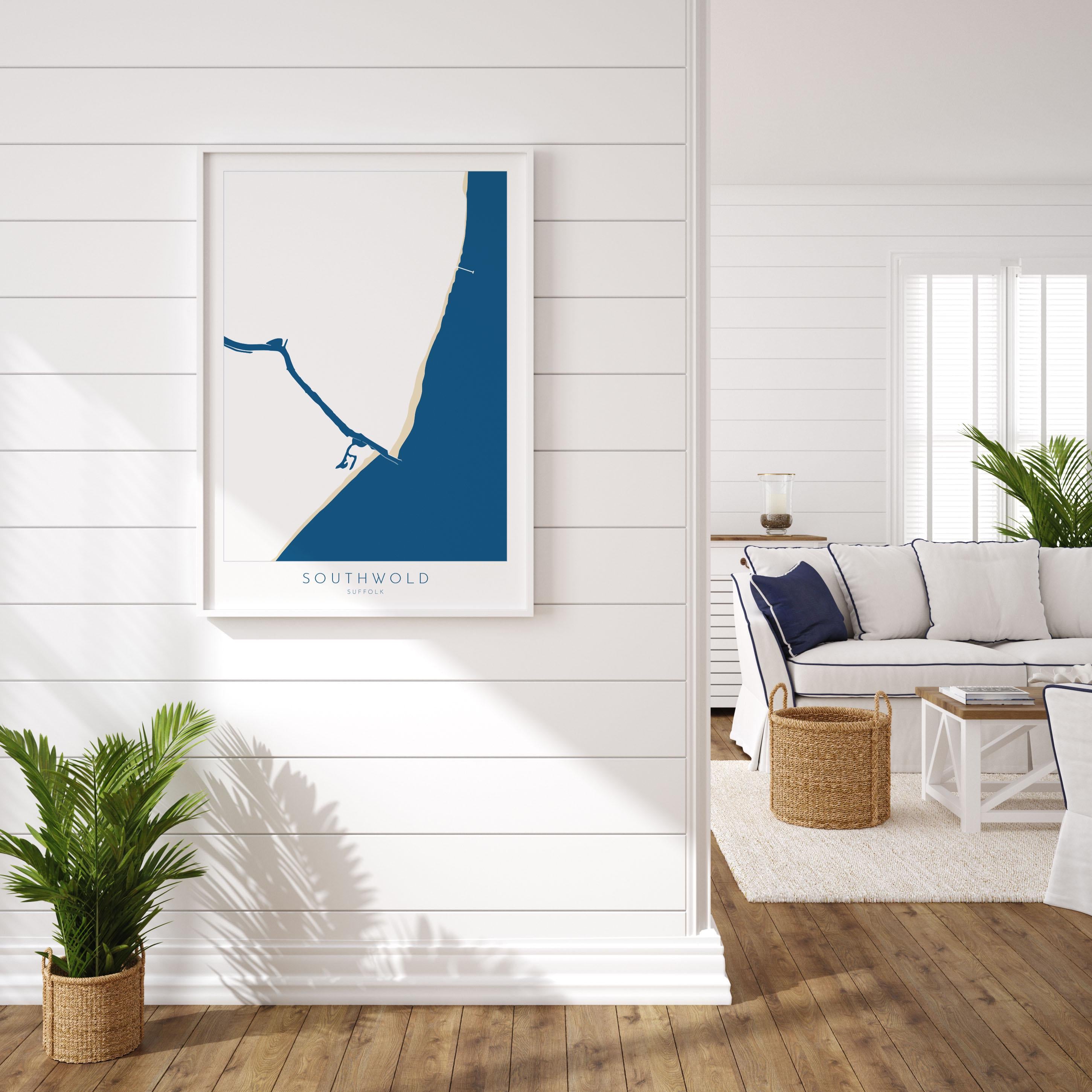 Southwold Art - Suffolk Map, Southwold Map Art, Suffolk Coast, Suffolk Travel Print, River Blyth