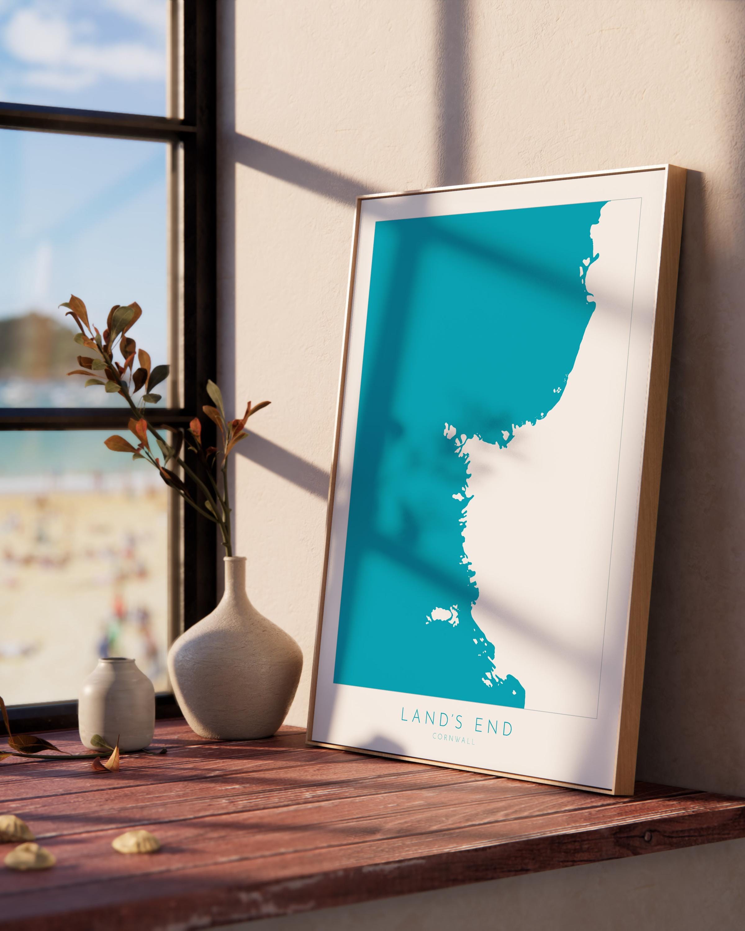 Land's End Print- Cornwall Art, Lands End Map Art, Sennen Art, Cornwall Map, Cornwall Coast, Cornwall Travel Print, Cornwall Art