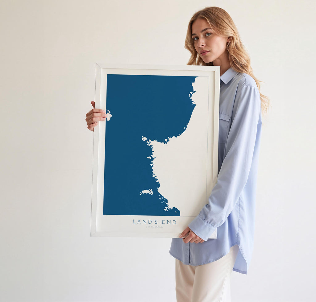 Land's End Print- Cornwall Art, Lands End Map Art, Sennen Art, Cornwall Map, Cornwall Coast, Cornwall Travel Print, Cornwall Art