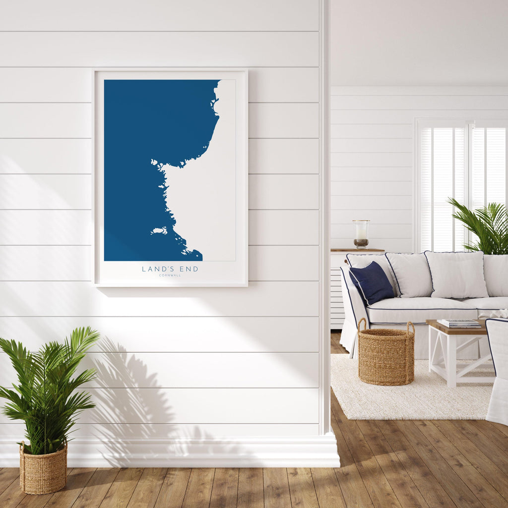 Land's End Print- Cornwall Art, Lands End Map Art, Sennen Art, Cornwall Map, Cornwall Coast, Cornwall Travel Print, Cornwall Art