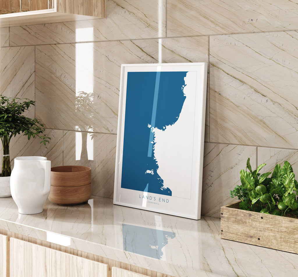 Land's End Print- Cornwall Art, Lands End Map Art, Sennen Art, Cornwall Map, Cornwall Coast, Cornwall Travel Print, Cornwall Art