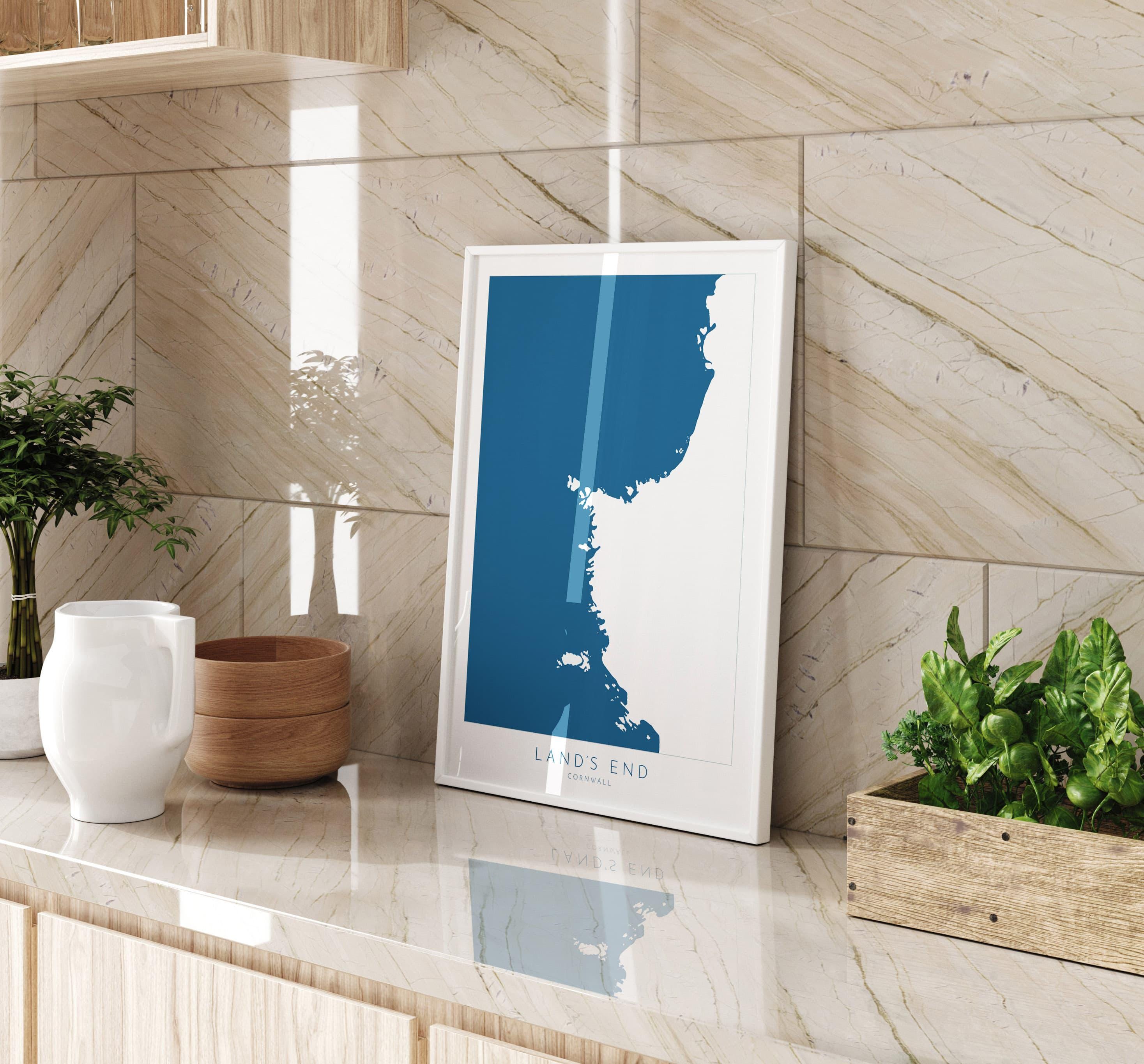 Land's End Print- Cornwall Art, Lands End Map Art, Sennen Art, Cornwall Map, Cornwall Coast, Cornwall Travel Print, Cornwall Art