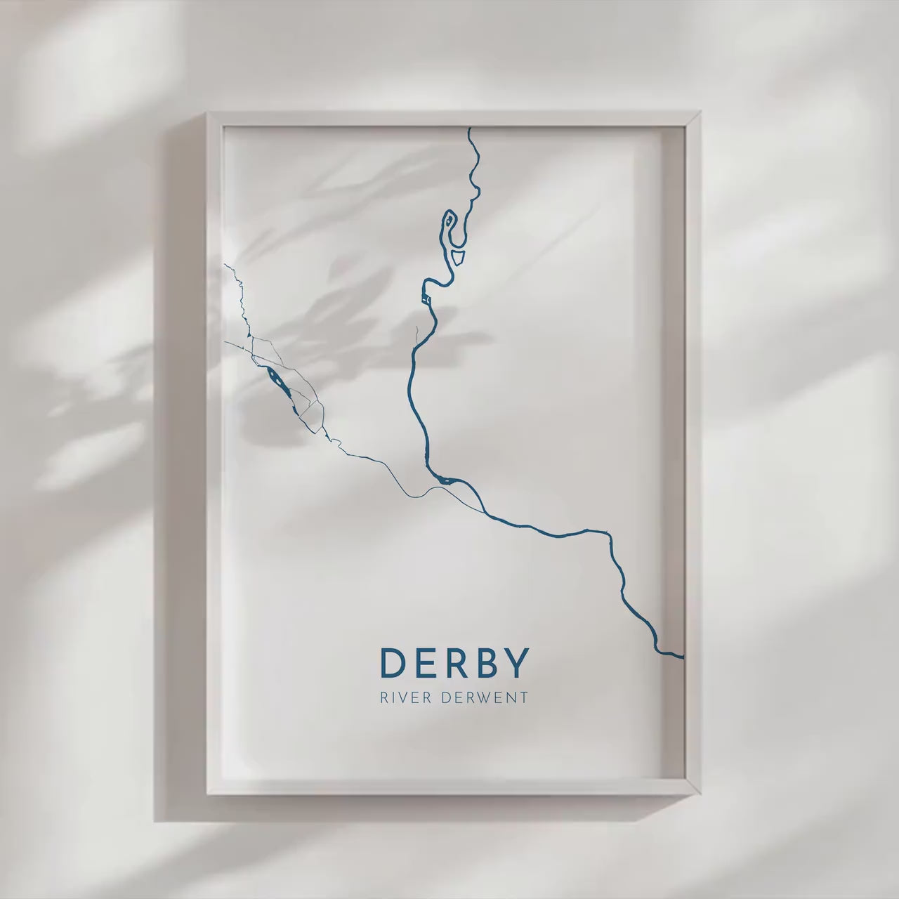 Derby Map Art - River Derwent Map, Derby City Art, Derbyshire Map, Derby UK Map, Nautical Décor, City Map Art, UK Cities