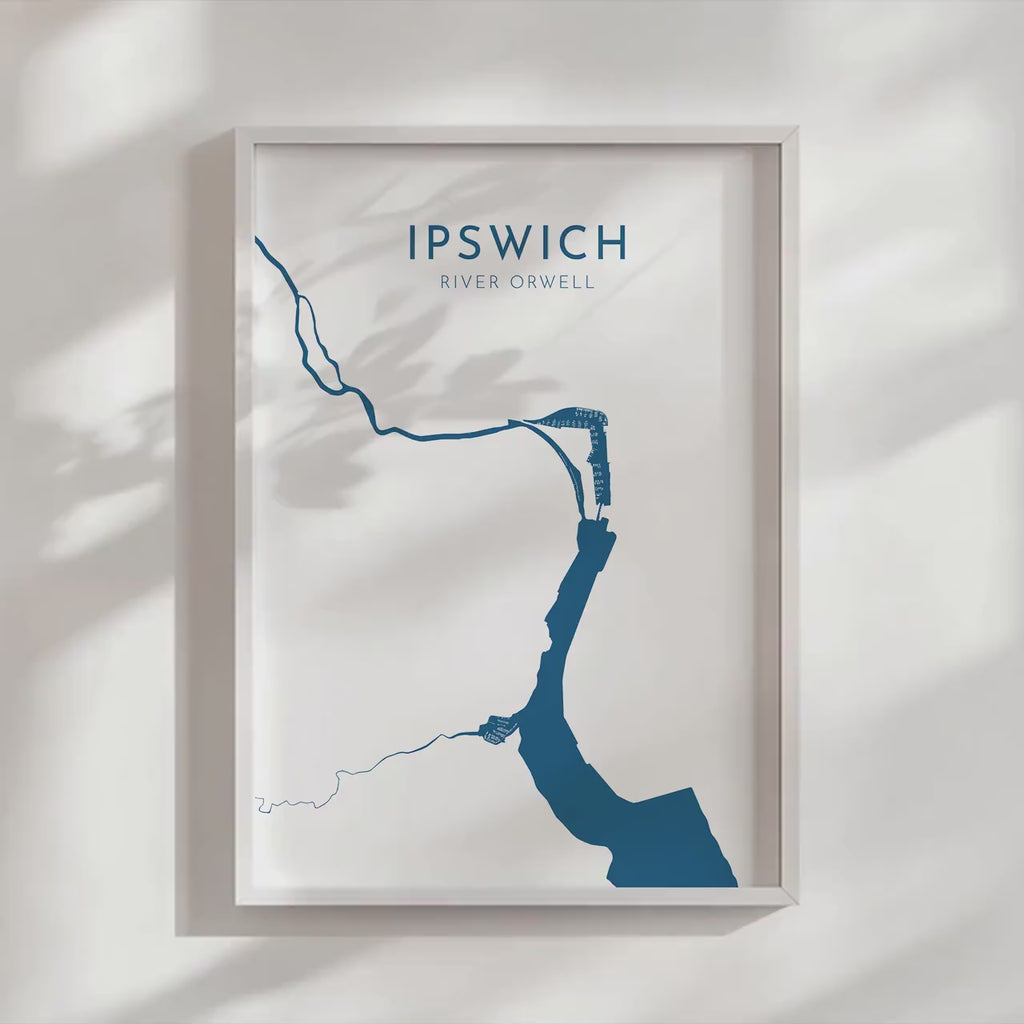 Ipswich Map Art - Suffolk Map Art, Ipswich UK Art, River Orwell Map, Suffolk Travel Print, Nautical Décor