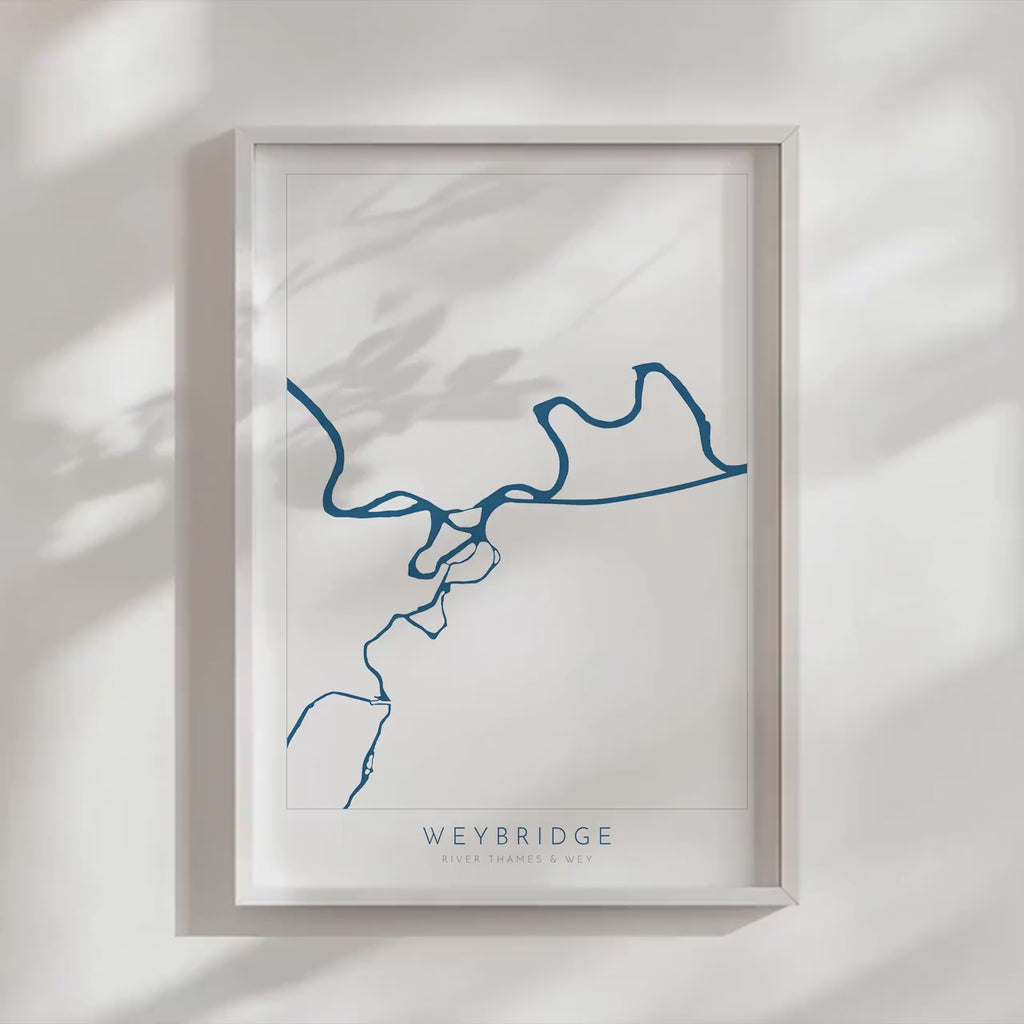 Weybridge Print - River Thames, River Wye, Weybridge Map Poster, River Thames Art, River Thames Map, Desborough Island, Surrey, Shepperton