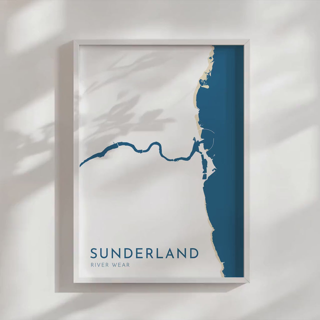 Sunderland Map Art - River Tyne Map, Sunderland City Art, North East England, Tyne and Wear Map, Nautical Décor, City Map Art, UK Cities