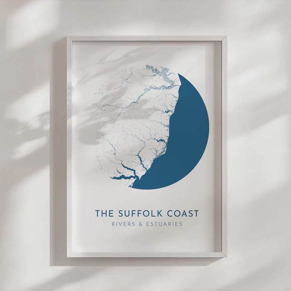 Suffolk Coast Map Art - Suffolk Print, Suffolk Map, Suffolk Coast Art, Suffolk Rivers, UK Rivers Map