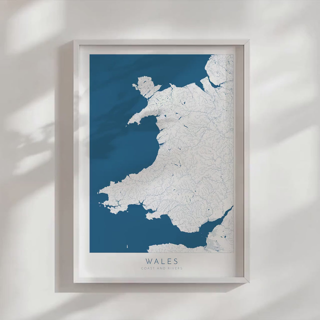 Wales Map Art - Wales Map Print, Wales Coast and Rivers Map, Wales Coastline and Rivers Art, Wales Art Poster, Wales Gift, Welsh Gift