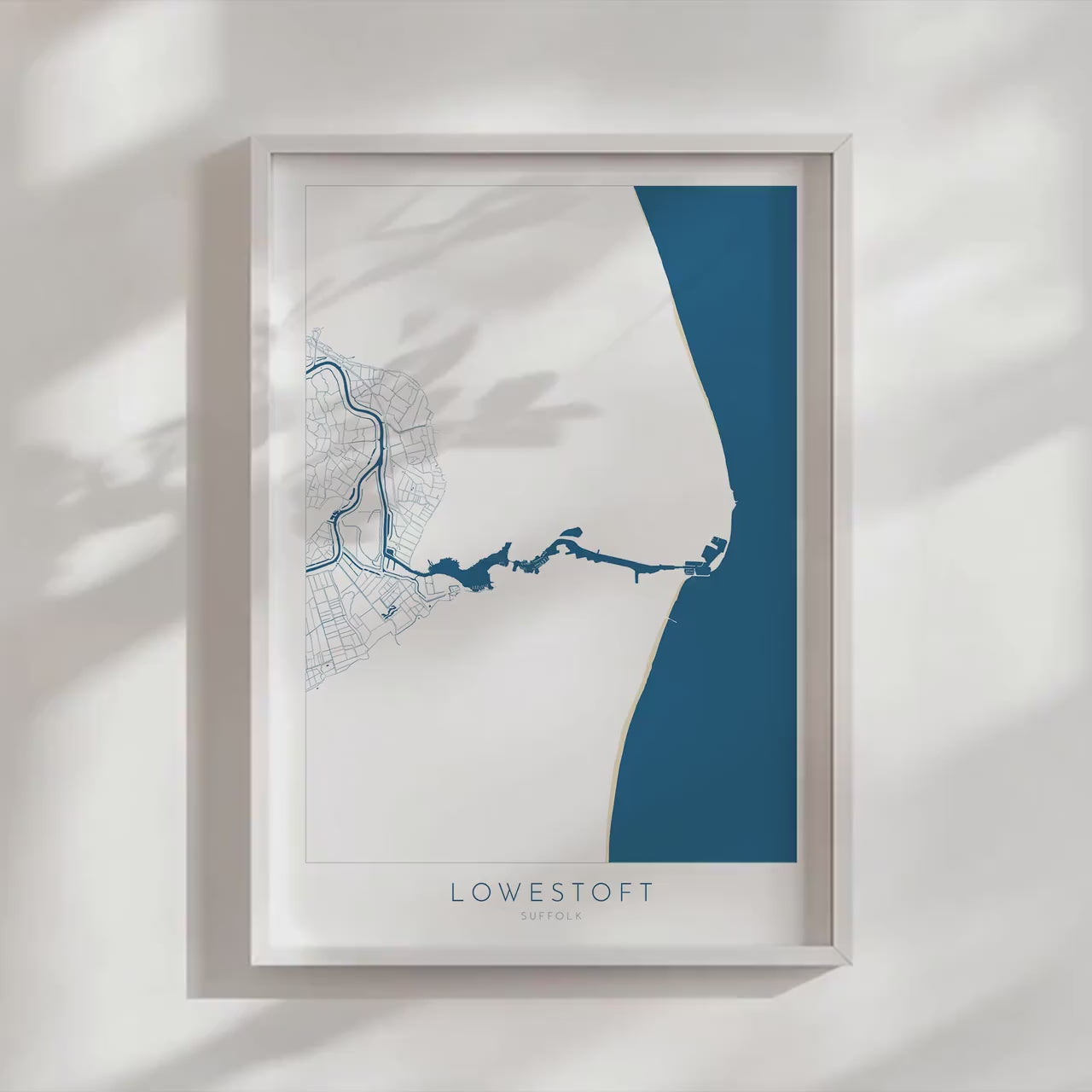 Lowestoft Map - Lowestoft Suffolk Art, Lowestoft UK, Lowestoft Beach, Suffolk Map, Oulton Broad Map Art, River Waveney, Suffolk Gift UK