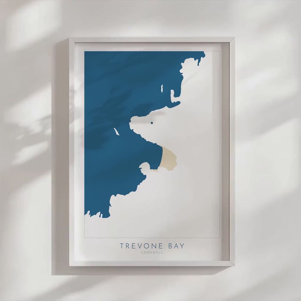 Trevone Bay Map - Trevone Bay Cornwall Art, Cornwall Map, Cornwall Coast Map, North Cornwall Coastline, Cornwall Beach Print