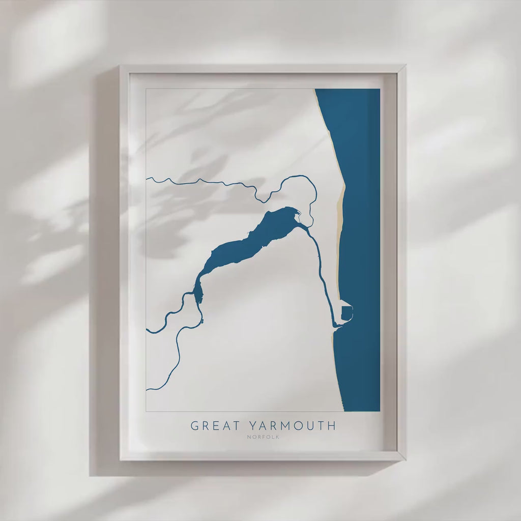 Great Yarmouth Map - Great Yarmouth Art Print, Norfolk Art, Great Yarmouth beach print, River Yare Map, UK, Norfolk Map, Norfolk Gift