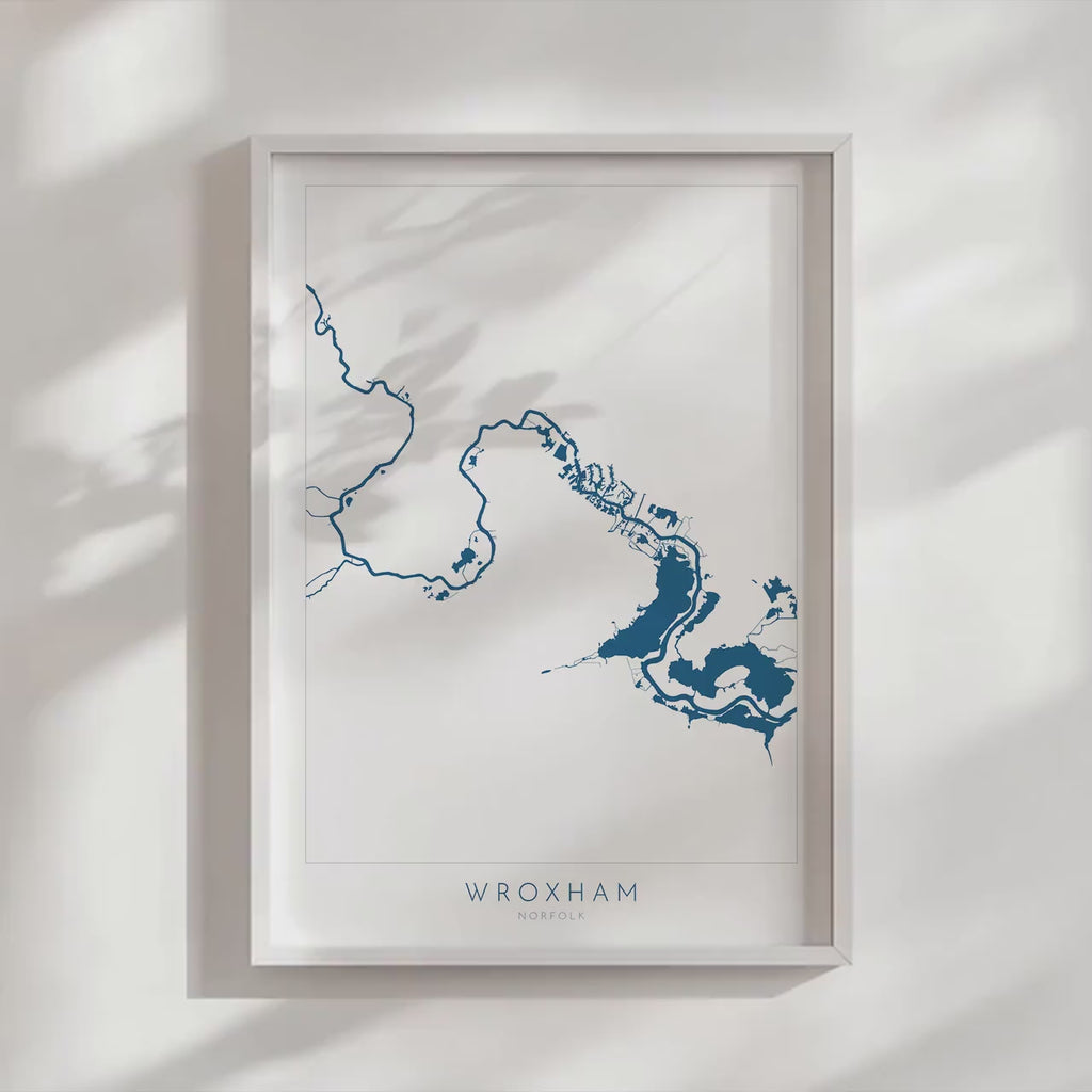 Wroxham Map - Norfolk Broads Map, Wroxham Norfolk Art Print, Hoveton Map, Norfolk UK, Norfolk Map, Wroxham Broad, Map Art, River Bure Map