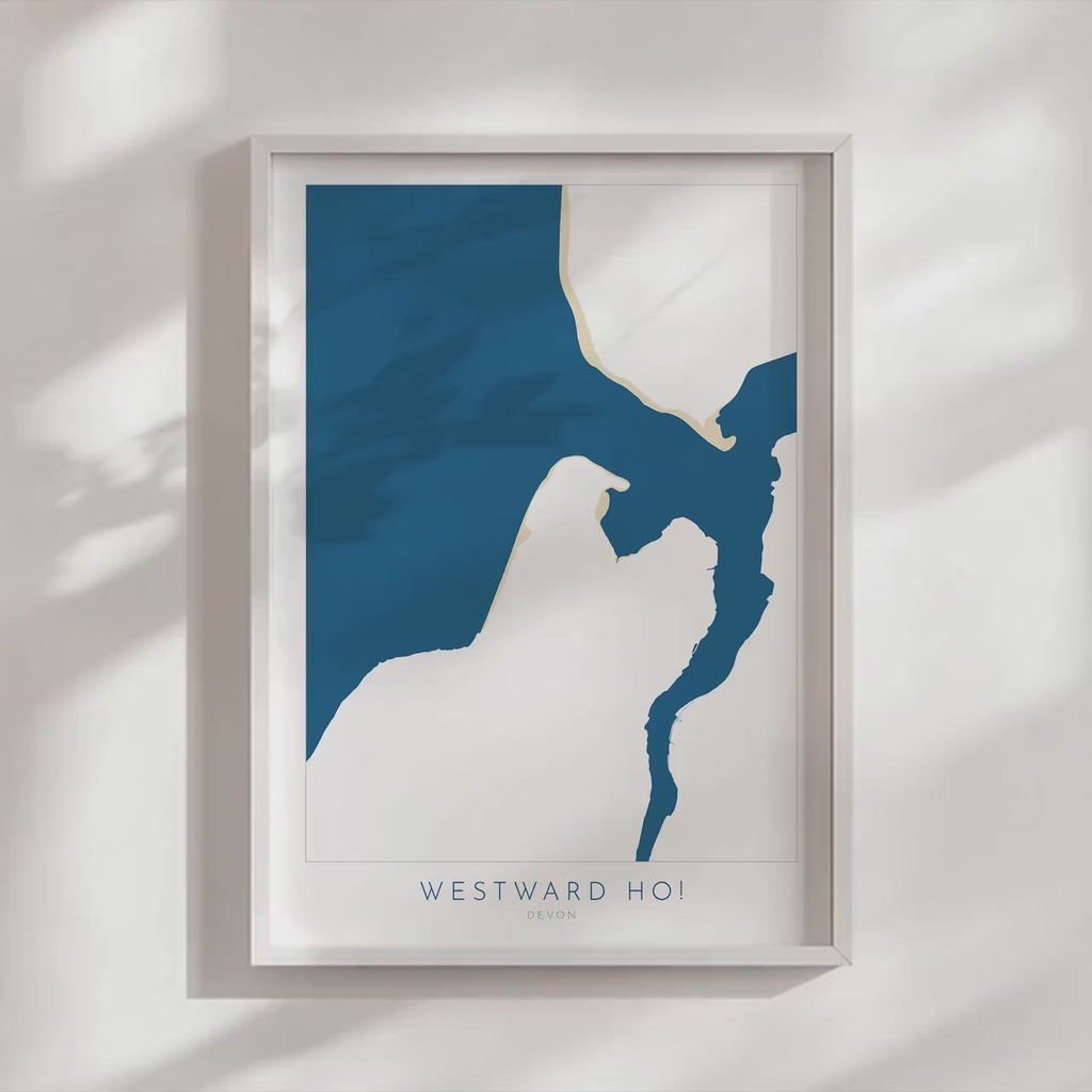 Westward Ho! Map Art - Westward Ho Devon Map, Westward Ho! Beach Print, Westward Ho! Art Print, Devon Beach Art, North Devon Map Art, Coast