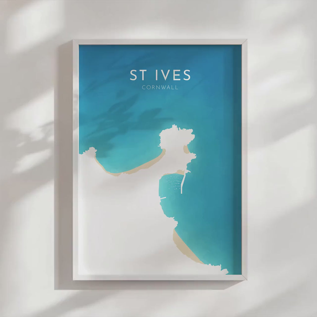 St Ives Map Art - St Ives Beach Print, St Ives Print, Cornwall Art, Cornwall Beach Art, Cornwall Coast Travel Poster, Southwest Coast Path
