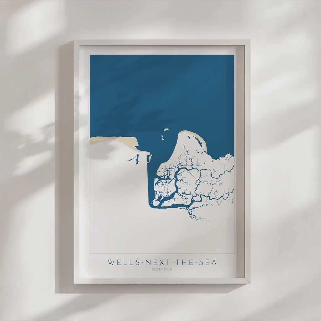 Wells-Next-the-Sea Map Art - Norfolk Coast, Wells Beach, Wells Map print, North Norfolk Map Art, East Fleet River, Norfolk Beaches