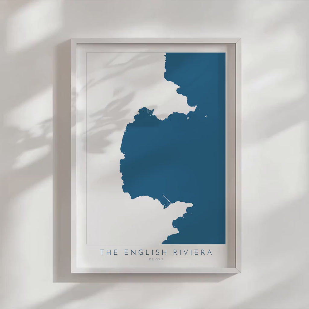 The English Riviera Print - Devon Map, Brixham print, Devon Poster, Torquay Travel Print, Paignton Print, Brixham, Devon Coast, South Devon